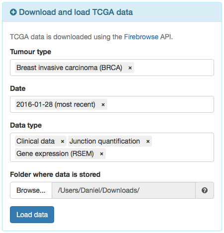 Options to load TCGA data.